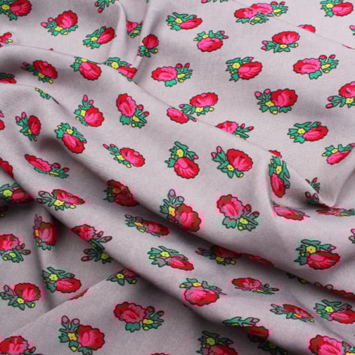 قماش شالكي رمادي - زهور صغيرة