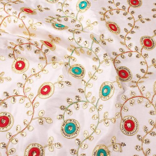 شانتون أبيض لؤلؤي مطرز