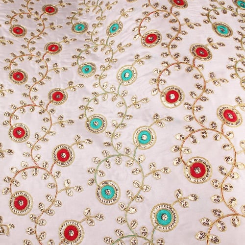 شانتون أبيض لؤلؤي مطرز