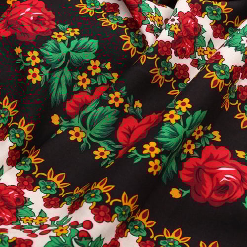 قماش قطن كويتي طريق الورد - اسود