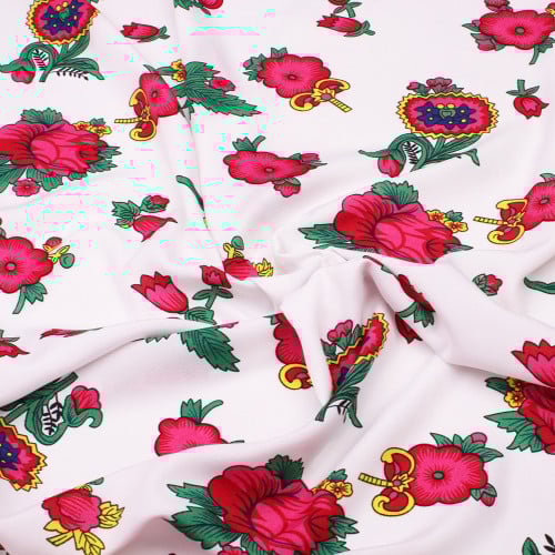 قماش شالكي أبيض - زهور كبيره