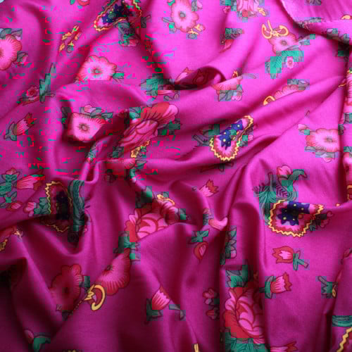 قماش شالكي عنابي - زهور كبيره