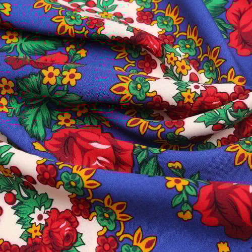 قماش قطن كويتي طريق الورد - ازرق غامق