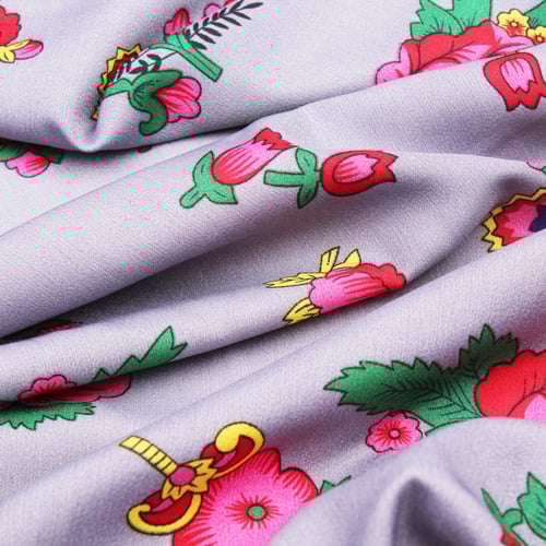 قماش شالكي رمادموف - زهور كبيره