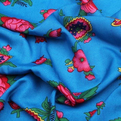 قماش شالكي أزرق - زهور كبيره