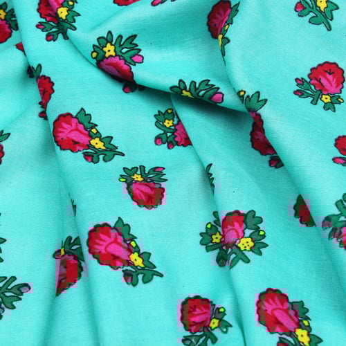 قماش شالكي فيروزي - زهور صغيره