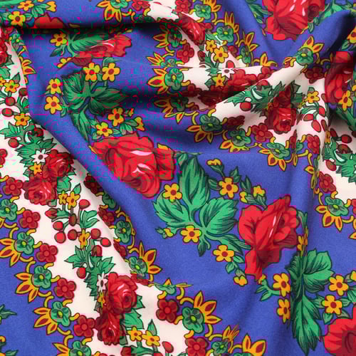 قماش قطن كويتي طريق الورد - ازرق غامق