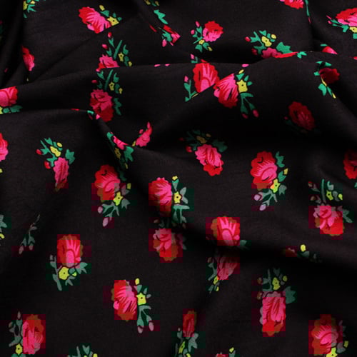 قماش شالكي أسود - زهور صغيره