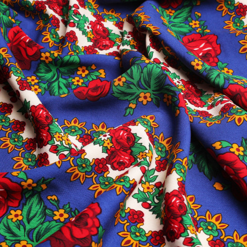 قماش قطن كويتي طريق الورد - ازرق غامق