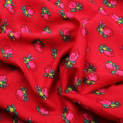 قماش شالكي أحمر - زهور صغيره