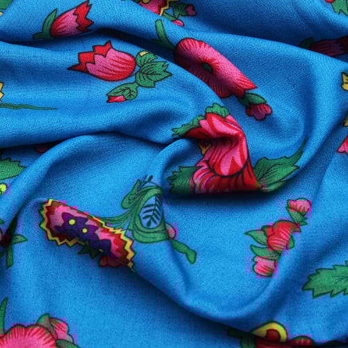 قماش شالكي أزرق - زهور كبيره