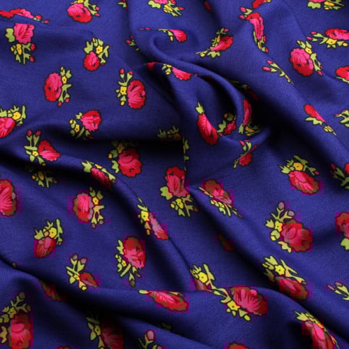 قماش شالكي نيلي- زهور صغيرة