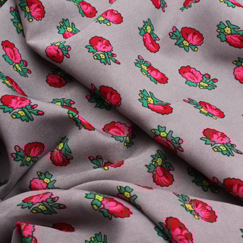 قماش شالكي رمادي - زهور صغيرة