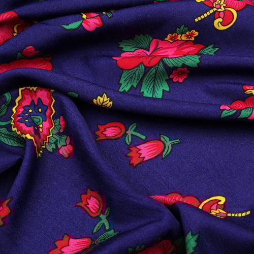 قماش شالكي نيلي - زهور كبيره