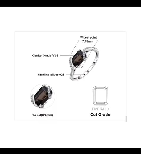 خاتم سموكي كوارتز مع زركون