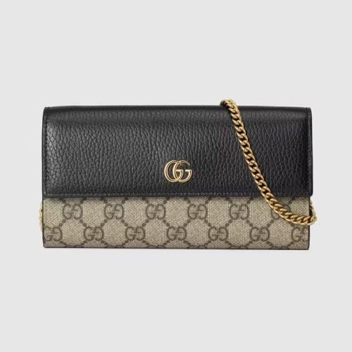 Gucci GG Black Leather & Canvas Chain Wallet