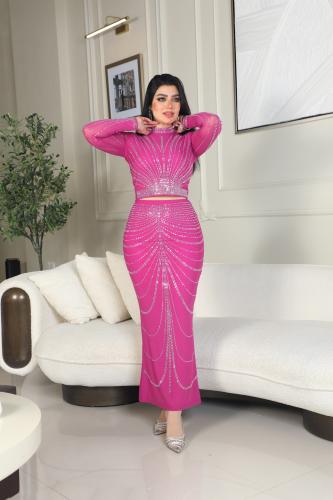 طقم تنورة وبلوزة شك كرستال