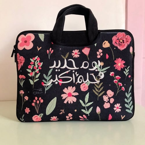 حقيبة لاب توب ورد اسود