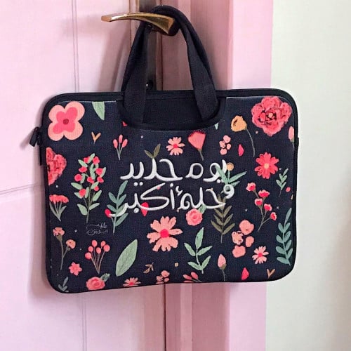 حقيبة لاب توب ورد اسود