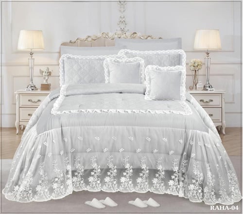 مفرش ريهام العرائسي الفاخر متميز بخام دنتيل نفرين