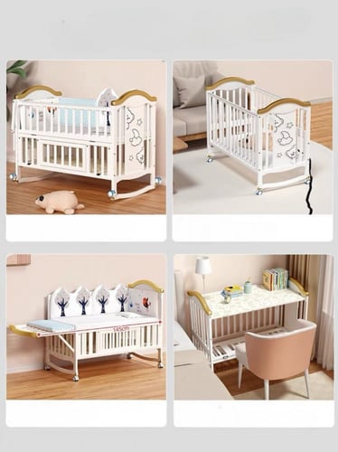 سرير اطفال خشب ماليزي ابيض مكحل بذهبي