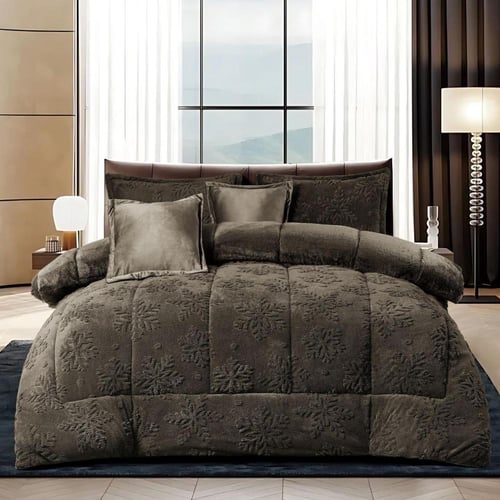 مفرش لاسين يتميز بتطريز ثلجي مخمل وفرو دافي نفر ون...