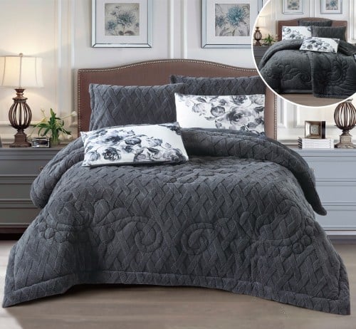 مفرش بيون الفخم من المخمل الناعم وفرو دافي 8 قطع ن...