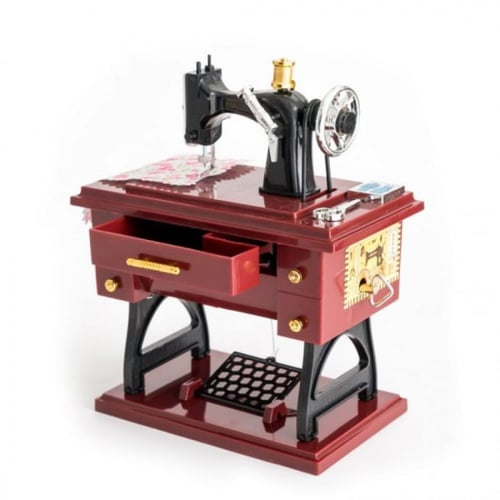 صندوق موسيقى كلاسيك للزينة على شكل ماكينة خياطة