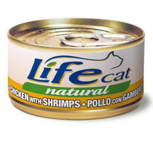 لايف كات اكل قطط رطب دجاج مع جمبري 85 غ