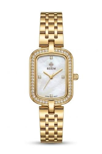 ساعة ماركة سين تايم نسائي ST6073 ذهبي مينا ابيض