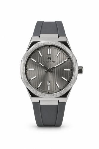 ساعة رجالية ماركة سين تايم ST268 ربر رصاصي كامل