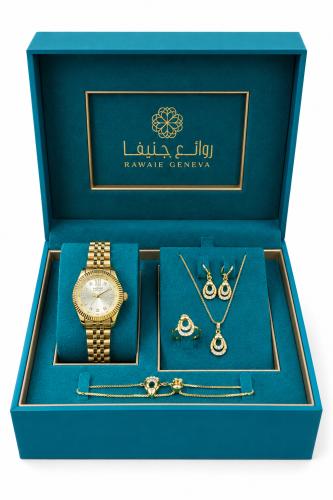 طقم نسائي ماركة برناتشي BH-5-359 ذهبي كامل ساعه+ س...