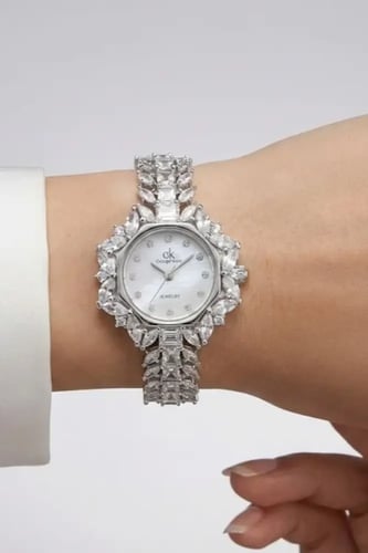 طقم نسائي ماركة جورج كلاين GK-3-2006 فضي (ساعة+سلس...