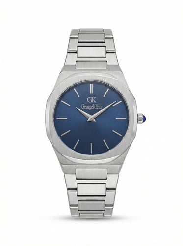 ساعة ماركة جورج كلاين رجالي GK1001 فضي مينا ازرق