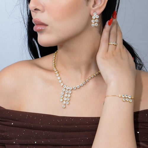 طقم إكسسوار WY3 جديد سلسال + حلق +خاتم+اسواره ذهبي