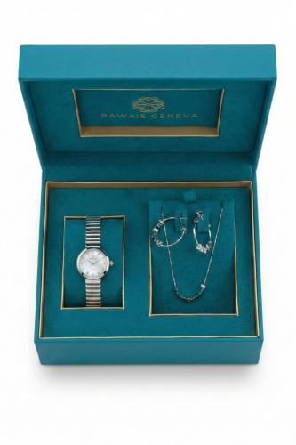 طقم نسائي ماركة جوسال G-3-5010 فضي (ساعة+سلسال+حلق...