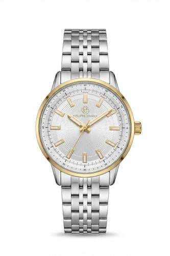 ساعة رجالية ماركة فليب شارلي PS038 فضي ايطار ذهبي