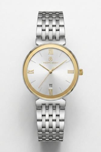 ساعة رجالية ماركة فليب شارلي PS018 فضي ايطار ذهبي