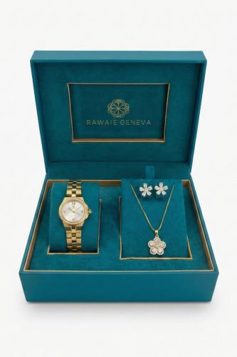 طقم نسائي ماركة جوسال G-3-5018 ذهبي (ساعة+سلسال+حل...