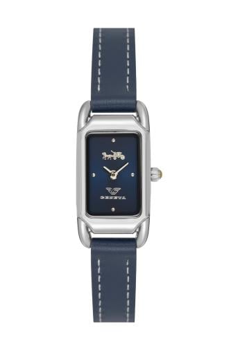 ساعة نسائية ماركة جنيفا GV025 جلد ازرق ايطار فضي