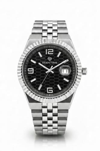 ساعه رجاليه ماركة سين تايم ST6021 فضي مينا اسود