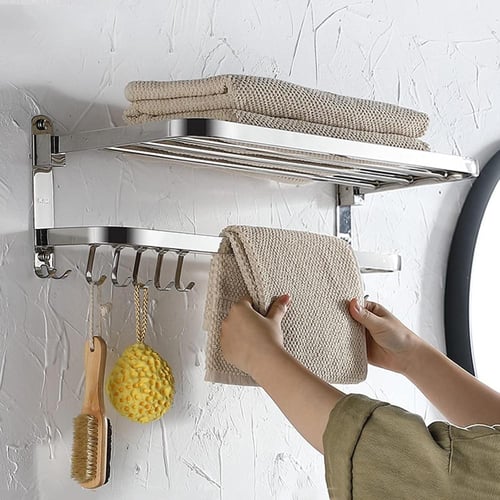 رف مناشف حمام ستانلس ستيل جداري مع علاقة مناشف وأر...