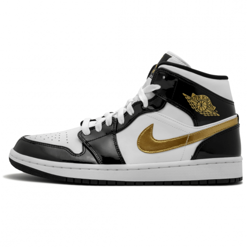 Air Jordan 1 Mid SE Black Gold Patent Leather