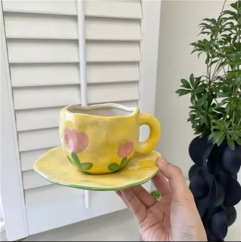 كوب سيراميك اصفر مورد(300مل)