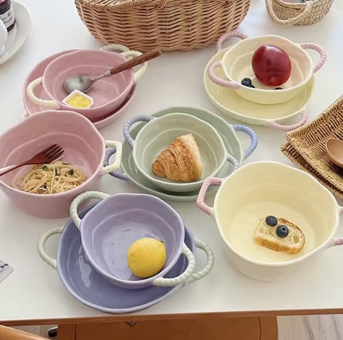 زبدية سيراميك مموجه بمقبضين