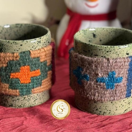 كوب سيراميك بمسكة خوص