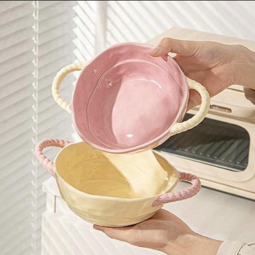 زبدية سيراميك مموجه بمقبضين