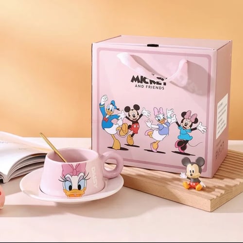 كوب ديزني مع صحن وملعقة