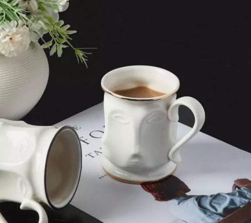 كوب سيراميك الوجوه بإطار ذهبي (350مل)