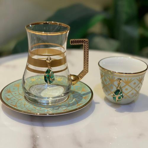 طقم بيالات وفناجين تركي ذهبي